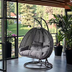 Fauteuil suspendu noir en acier et PE, design pastoral, à double fond <span class=keywords><strong>plat</strong></span>, avec feuilles artificielles, pour balcon extérieur, chambre d'hôtes et chambre à coucher - Product Image 3