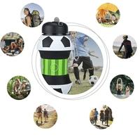 Bouteille d'eau pliable en silicone pour enfants, motif football, avec logo personnalisé, pour le sport et les voyages