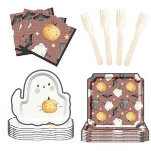 DAMAI Halloween Party Supplies Halloween Paper Plates Cups Napkins Party Disposable Tableware Set Birthday Favor for 8 Guests - Product Image 2