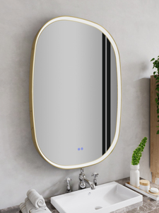 Miroir LED encadré en métal doré arrondi avec interrupteur tactile réglable et anti-buée, design moderne, indice de protection IP44 - Product Image 2