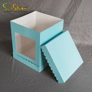 Hot Sale Tall <b>Clear</b> Plastic <b>Cake</b> <b>Box</b> with Scalloped Window Blue Birthday Transparent Package - Product Image 3