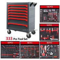 Chariot à outils d'atelier industriel à 7 tiroirs, coffre à outils mobile avec kit complet de 333 outils de réparation automobile, commande personnalisée prise en charge