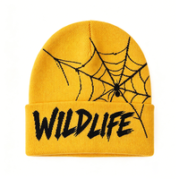 Bonnet en tricot imprimé numérique Y2K motif toile d'araignée WILDLIFE, bonnet d'hiver à revers, style streetwear, chaud, en acrylique, pour hommes et femmes