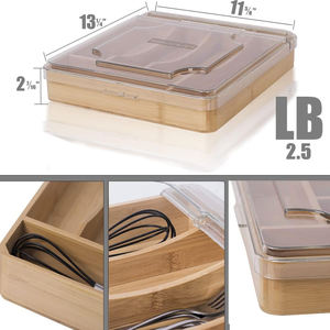 Organisateur de tiroir en bambou de 13 pouces avec couvercle, plateau à 5 compartiments pour couverts et ustensiles de cuisine - Product Image 3