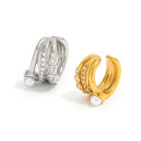 Boucles d'oreilles Huggie Gaovo Vintage en forme de C avec perles et zircons cubiques pour femme, en acier inoxydable plaqué or 18 carats, sans perçage, bijoux de mode