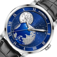 Montre Rosdn usine personnalisée Top Brand cadran bleu Phase de lune classique montre mécanique automatique pour hommes