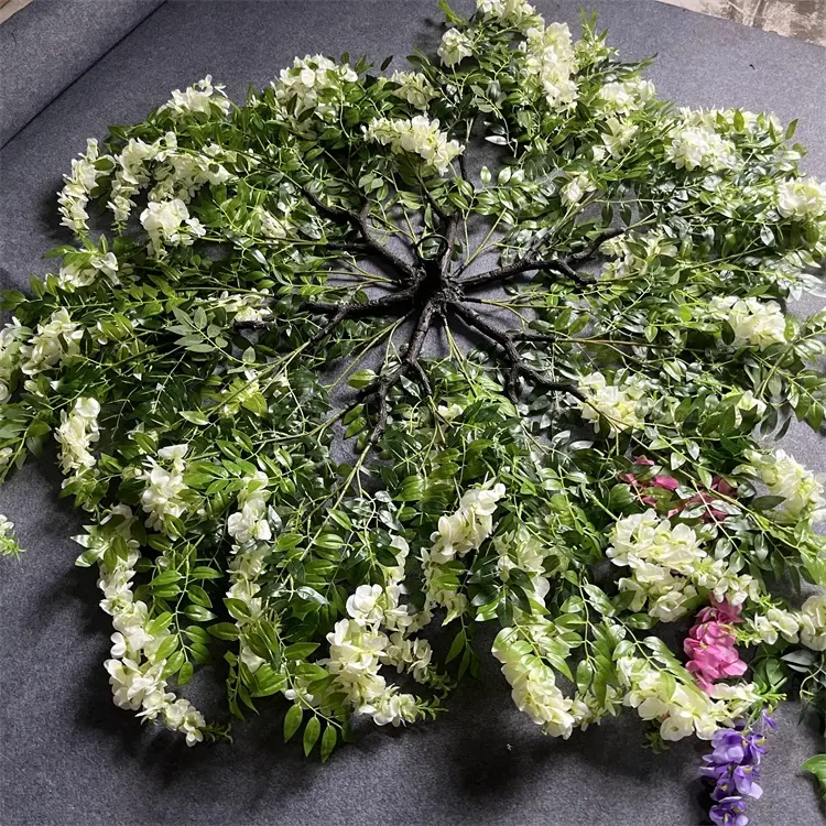 Nouveau Design C-1248 fleurs de glycine artificielle en soie blanche pour décoration de mariage