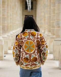 Chaqueta Acolchada de Algodón Ecológico con Botones Bordados, Manga Larga, Blanca, con Estampado Floral Otoñal, Precio al por Mayor - Product Image 3