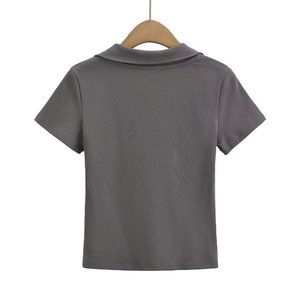 T-Shirt donna estate nuova moda manica corta con scollo a V Retro tinta unita Slim-Fit Casual Chic t-Shirt donna top Mujer - Product Image 3