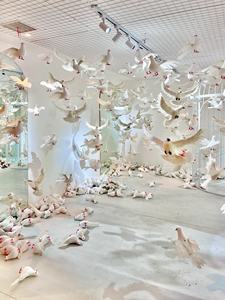 Blanc carré Pigeon Photo accessoires espace Art exposition modèle paix pour colombe affichage suspendus décoration pour ornement de jardin - Product Image 2