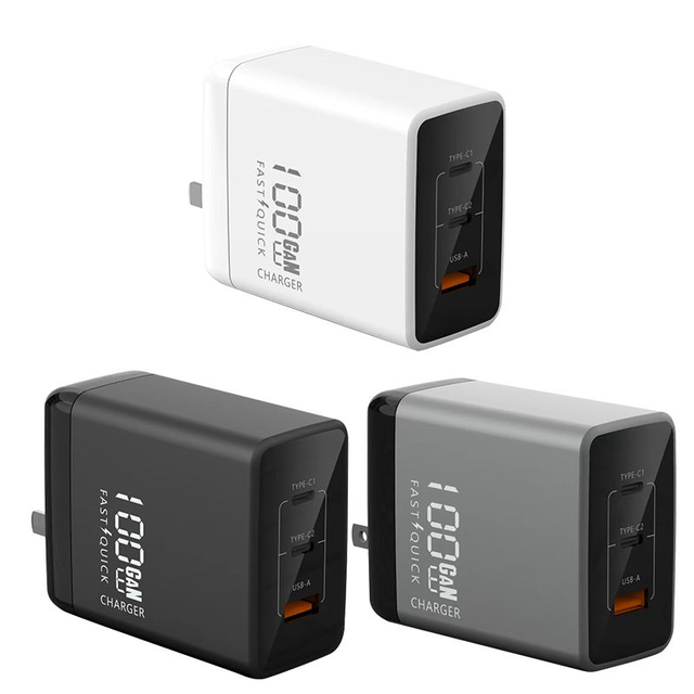 DENIXI PD100W USB-C Cell Phone Chargers Fast Charging GaN Charger Adapter with 3 in One Charger QC3.0 Eco-Friendly Output ABS