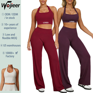 Pantalons de yoga WOJIEER sur mesure, taille haute, effet push-up, jambe large, évasés, leggings de sport pour femmes, ensemble de yoga personnalisé - Product Image 1