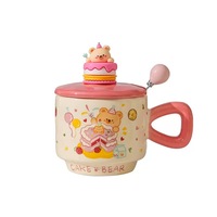 Mug en céramique avec motif d'ours mignon, résistant aux hautes températures, avec couvercle et cuillère, boîte cadeau, tasse à café pour la maison en Chine