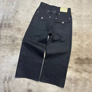 <span class=keywords><strong>Jeans</strong></span> en denim japonais selvedge noir personnalisé 15oz, style streetwear, coupe <span class=keywords><strong>large</strong></span>, baggy, avec boucle arrière, pour homme, haute qualité - Product Image 1