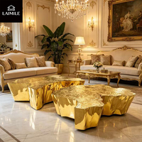 Ensemble de tables basses de luxe dorées irrégulières en acier inoxydable poli, table centrale artistique pour villa, salon, décoration intérieure, mobilier