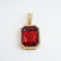PD3079 Collier avec grand pendentif en pierre et collier carré coloré tendance, chaîne cubaine Hip-Hop pour homme entièrement sertie de diamants, 18 pouces