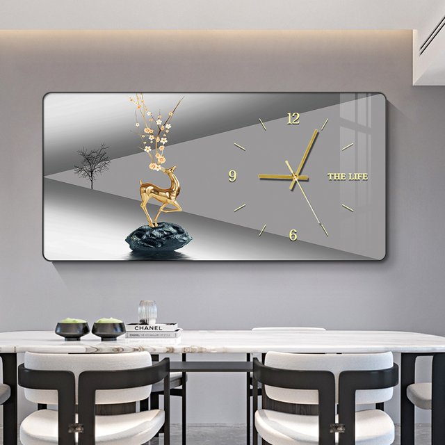 Luxury Crystal Porcelain Painting Calendar Wall Clock Living Room Dining Room Bedroom Creative Decorative Painting Wall Clock