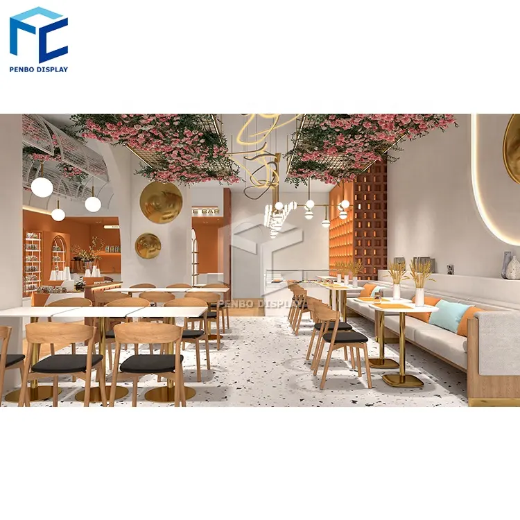 Muebles de tienda de postres personalizados Dulces de lujo Tienda de café Decoración de montaje Cafetería moderna Diseño interior Exhibición de madera
