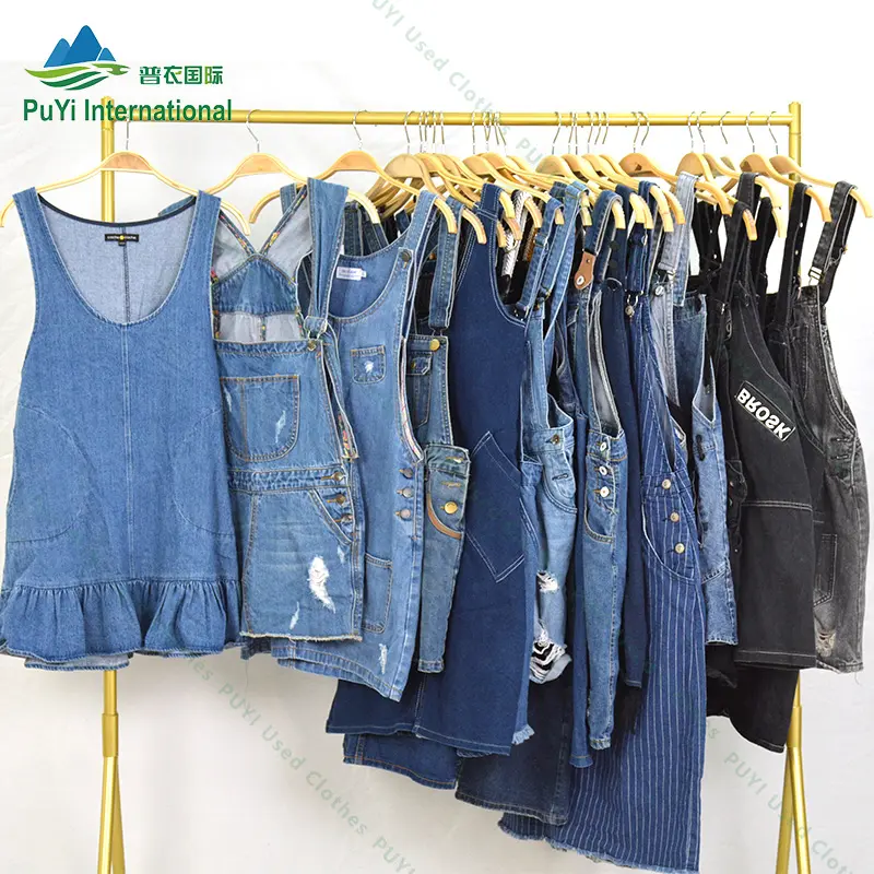 Jean askı etek satış denim yaz askı elbiseler türkiye kullanılan giysiler balya karışık kullanılmış giysi ikinci el