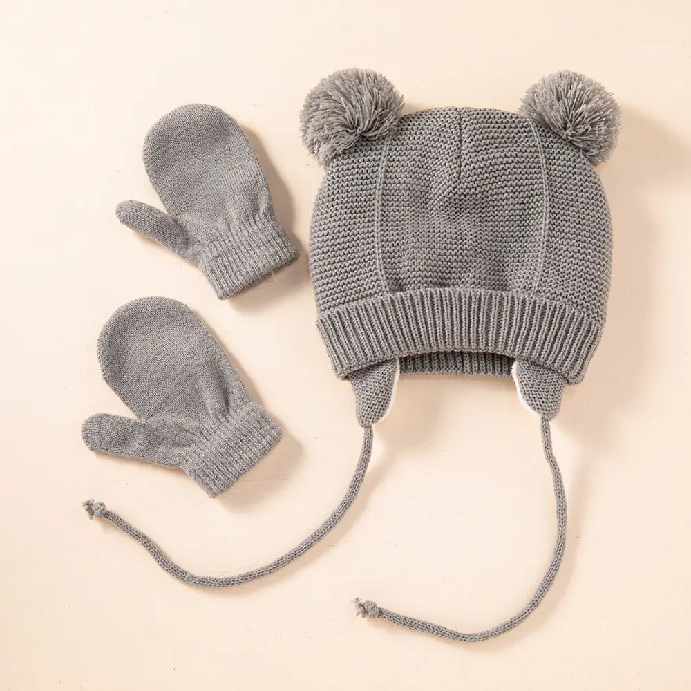 Gorro de invierno para niños, guantes, gorrito cálido con dibujos animados, protección para las orejas, gorro de punto con pompón