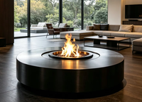 Brasero à gaz rond sur pied surdimensionné, table de feu extérieure de grande capacité pour divertissement nocturne dans le jardin et sur la terrasse