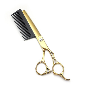 Gold Comb-Shaped Hair Scissors Flat Shears Thinning Scissors Professional Hairdressing Tools Household Haircutting Equipment - Product Image 1