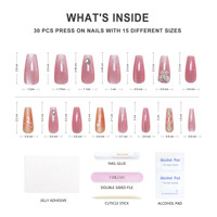 Nailway Faux ongles en acrylique longs forme cercueil/ballerine, couleur rose brillante, couvrance totale, réutilisables, à coller, effet œil de chat, à presser