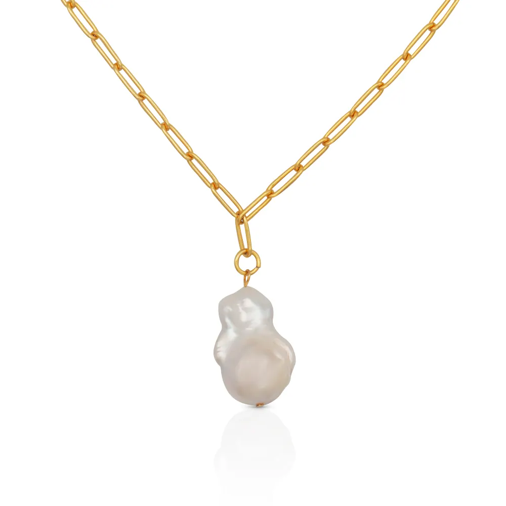 Chris April in stock 18k gold plated Sterling silver hand chain heavy baroque pearl necklaces