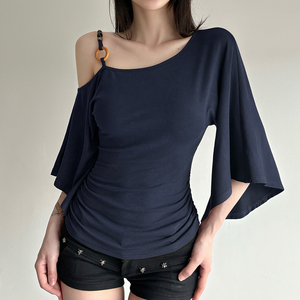 เสื้อเบลาส์แขนยาวทรงปีกค้างคาวสไตล์วินเทจ ประดับลูกปัด ดีไซน์ไหล่เฉียง แขนยาวแบบเต็มตัว ตกแต่งผ้าแบบแพทช์เวิร์ค สไตล์ลำลอง ทรงหลวม เสื้อผู้หญิง - Product Image 6