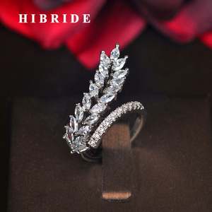 HIBRIDE New Design Leaf Shape <b>Cubic</b> Zircon Adjustable <b>Rings</b> for Women Wedding Open <b>Ring</b> Fashion Jewelry Anillos Mujer R-213 - Product Image 1