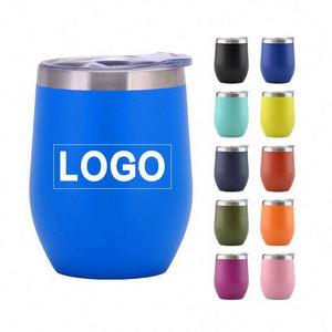 Factory-made logo Hot-selling Double-layer Vacuum Custom Coffee Cup Powder Coating Stainless Steel 12oz Wine Glass with Lid - Product Image 1