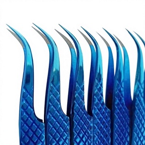 Blue Plasma Coated Color Eyelash Tweezer With Fiber Tip Different Point / Grip Design Stainless Steel Eyelash Extension tweezer - Product Image 4