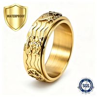 Bague Punk Rotative en Acier Inoxydable Argenté et Noir, Motif Boussole Pirate Rétro, Plaqué Or