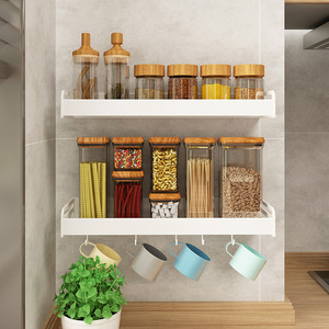 Wall Mounted Kitchen Seasoning Rack <b>White</b> Rectangle Easy Cleaning Wall <b>Shelves</b> - Product Image 2