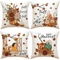 Ensemble de housses de coussin imprimées feuilles de citrouille d'automne, housses de coussin décoratives en polyester pour l'automne