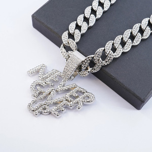 Strass Hip Hop non rinunciare mai collana pendente e catena cubana 15MM ghiacciata - Product Image 6