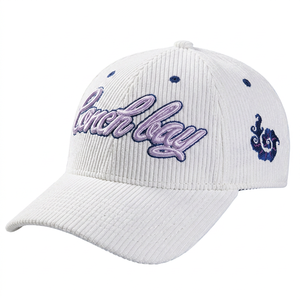 <b>Coach</b> Bay Corduroy Baseball Cap Embroidered Logo Adjustable Unisex Casual Hat Light Purple 6-Panel Design - Product Image 4