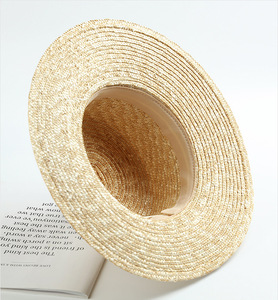 Unisex Lúa Mì Phẳng Mũ Rơm Với Ruy Băng Trắng - Product Image 4