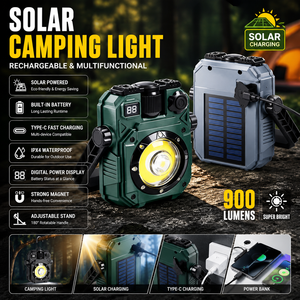 Lanterna da Campeggio LED Magnetica Ricaricabile Type-C a Energia Solare COB, Multicolore, Batteria al Litio, Impermeabile IP44 - Product Image 1