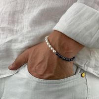 Bracelet pour homme en perles baroques d'eau douce personnalisées de qualité supérieure, perles Edison de luxe, pierre naturelle, onyx noir, pour boutiques