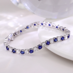 เครื่องประดับที่ดีอัญมณีสีน้ำเงินเข้ม4มม. สร้อยข้อมือประดับพลอยไพลินเทนนิส925เงินสเตอร์ลิงสร้อยข้อมือโซ่ - Product Image 1