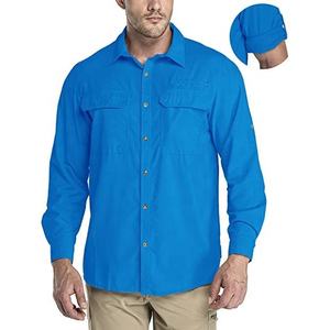 Camisas de pesca con botones de enfriamiento de secado rápido de manga larga para hombre, logotipo personalizado, viaje, Safari, Camping, UPF 50 +, protección UV, tela de algodón - Product Image 3