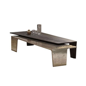 <span class=keywords><strong>Mesa</strong></span> central moderna de acero inoxidable martillado Alto y Bajo vintage, diseño de sala de estar con material metálico - Product Image 2