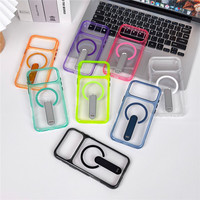 Coque de téléphone transparente à chargement sans fil pour iPhone 18 17 16 15 Pro Max avec anneau magnétique assorti, support pliable et protection anti-chute