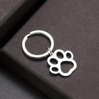 Porte-clés en acier inoxydable, motif animal de dessin animé, patte de chat ou de chien, couleur argent, tendance, pour sac, clés de voiture, pendentif, bijoux pour femmes et hommes, cadeaux