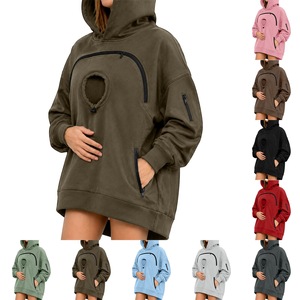 Felpa Oversize da Donna con Foro per Animali Domestici, Design con Tasche con Cerniera, per Trasporto <span class=keywords><strong>Gatti</strong></span>, Inverno/Autunno/Primavera - Product Image 4