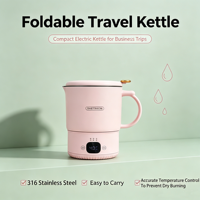 Bouilloire électrique pliable portable et légère en acier inoxydable, température constante, haute puissance