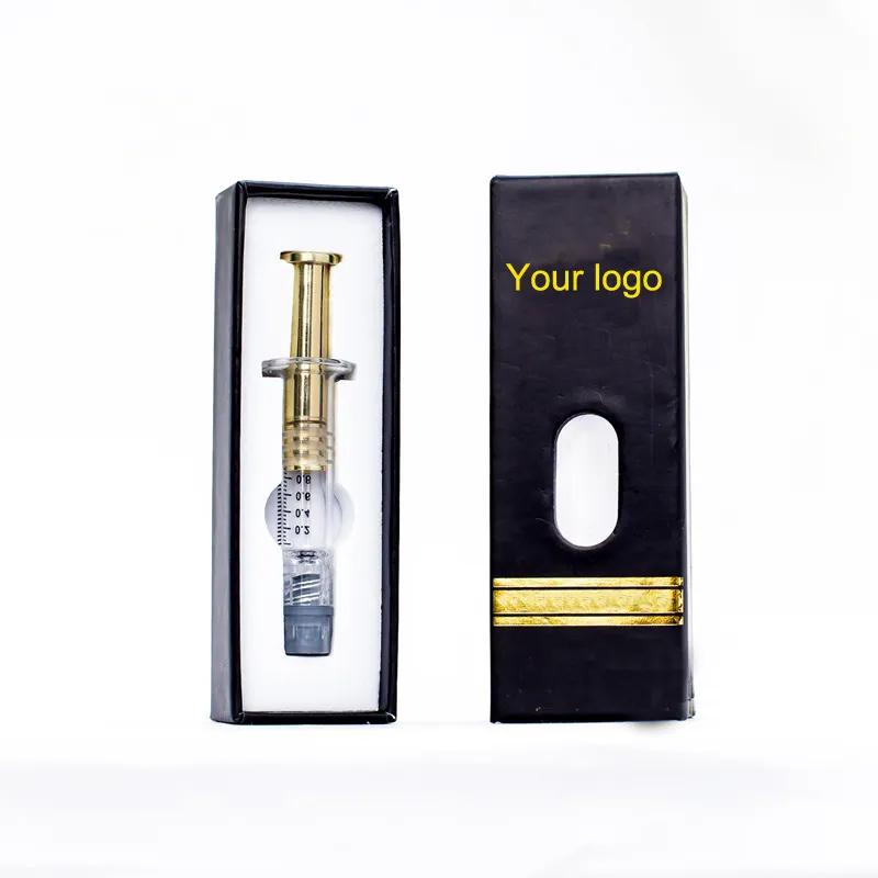 Custom rigid box luer lock glass prefilled syringe 1ml with gold metal plunger