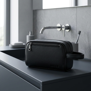 Trousse de toilette en cuir véritable, taille moyenne, fermeture éclair, multifonction, pour voyage - Product Image 3