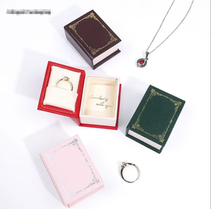 Caja de joyería de lujo vintage, mini caja de joyería con forma de libro para anillos y colgantes, pequeña caja de almacenamiento roja, caja de joyería de viaje - Product Image 1